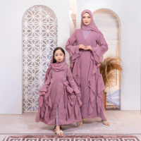 (Include Hijab) Hagia Outer Couple Ibu & Anak Perempuan 2-12 Tahun/ Kimono Dress Abaya Rumbai Baju L