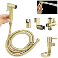 Stainless steel Gold color Toilet Bidet Spray gun wc shower head Sprayer set Douche protable T valve self cleaning Kit Bathroom