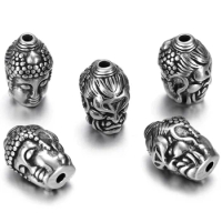 Stainless Steel Beads Buddha Head Charms Hole 2mm for Jewelry Making Supplies Bracelet Spacer Metal Bead Accessories