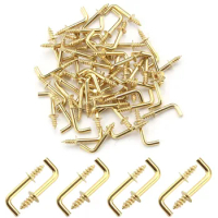 50Pcs Gold Screw in Hooks L Shape Hooks Self-Tapping Screw Hook Wall Hanger Copper Plated Right-Angle Hook 7 Shape Screw Hook