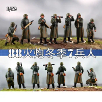 Finished Winter Clothing Version 1/72 Scale German 88 Artillery 7 Soldiers Figure Model
