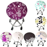 Round Chair Cover New Year Bar Stool Cover Elastic Seat Cover Home Decor Chair Bar Stool Floral Printed Chair Slipcover