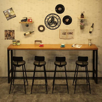 美式鐵藝實木家用吧台桌椅奶茶店靠牆長條酒吧桌復古高腳桌椅組合 交換禮物