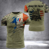 2024 Summer 3D France Forest Camouflage Graphic T Shirt For Men Clothing French Field Camo Commando Tee Shirts Short Sleeve