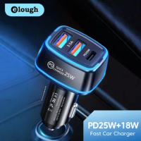 Elough 43W Car Charger PD Fast Charging 25W USB Type C Charger for iPhone 14 Huawei Samsung Xiaomi Square Car Chargers With Lamp