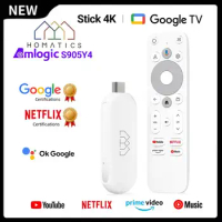 HOMATICS 4K TV Stick Netflix Google Certified Amlogic S905Y4 Google TV 11.0 Box H.265 2T2R Wifi Support Dolby Atmos AV1 2GB 32GB