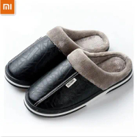 Xiaomi Men's Slippers Home Winter Indoor Warm Shoes Thick Bottom Plush Waterproof Leather House Slippers Man Cotton Shoes