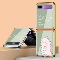 Z Fold 3 Funda Case for Samsung Galaxy Z Fold 3 Z Flip 3 Cartoon Lovely Dinosaur Tempered Glass Coque Phone Case Cove Capa Fold3