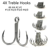 5Pcs Sea Fishing Hook Salt Water 4X #6-#4/0 Treble Hooks Triple Super Sharp Anchor Rust-Proof Fishhook Tuna Fishing Jigging