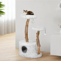 Wooden Double-Layer Cat Climbing Frame, Comfortable Litter, Stable Cat Tree, Grinding Claw, Three-Layer