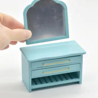 1/12 Dollhouse Mirror Cabinet Miniature Furniture Photo Prop Mini Cabinet Toy Wooden Dressing Table for Birthday Bathroom