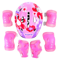 7Pcs Bicycle Helmet Ice Skates Balance Protect Gear Helmet Set for 5-13 Year-old Girls Skateboard Riding Cycling Bicycle Helmet
