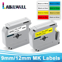 Labelwell 1PCS 9/12mm MK231 Label Tapes M-K231 MK-231 Compatible for Brother P-Touch PT65 PT70 PT85 PT90 PT80 PT100 label Maker