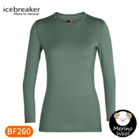 【Icebreaker 女Tech 圓領長袖上衣BF260《鼠尾草綠》】104387/內層衣/薄長袖