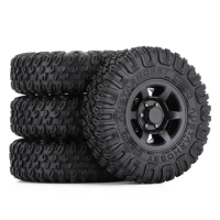 4PCS 1.55 Inch Tyres Plastic Wheel 1.55" BEADLOCK Rim&amp;Rubber Tires for 1/10 RC Crawler Tamiya CC01 LC70 1/18 Aixal UTB18 Capra