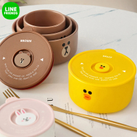 【LINE FRIENDS】熊大兔兔陶瓷帶蓋密封保鮮碗(小款 可微波)