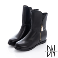 【DN】魅力時尚 金屬雙拉鍊內增高造型靴(黑)
