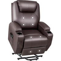 JUMMICO Power Lift Recliner Chair with Massage for Elderly PU Leather Modern Reclining Sofa Chair with Cup Holders