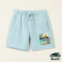 【Roots】Roots小童-海洋生活家系列 抽象海狸有機竹節棉五分短褲(淺藍色)