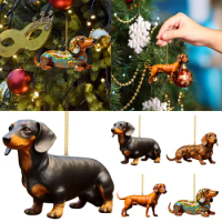 Cute Dog Dachshund Christmas Hanging Ornaments Acrylic Hanging Pendants Dachshund Xmas Personalized Gifts Home Party Decor