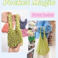 Magic Stretch Bag Pleated Expansion Fold Pleated Flexible Mini Bag Large Capacity Bubble Elastic Paddy Portable Shopping Handbag