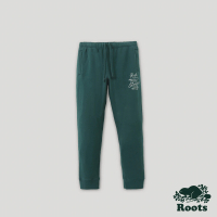【Roots】Roots 男裝- 曠野之息系列 文字設計刷毛布休閒長褲(深海綠)