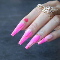 Extra Long Fake Nails False Set Press On Tips Ombre 3D Bling Nails With  Rhinestones Coffin