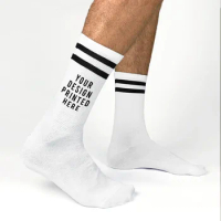 Custom Printed Striped Crew Socks, Add Your Own Custom Design or Text, Personalized Socks Available in 2 Sizes, White or Black S