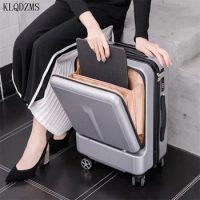KLQDZMS 20’’24 Inch Men's Trolley Luggage Front Pocket Lock Cover ABS Lightweight Travel Suitcase On Wheels With Laptop Bag
