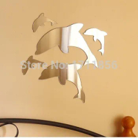 Set Of 5 Dolphin Mirror Wall Sticker, 30CM Decorative Acrylic Removable Wall Stickers For Children's Room Deco