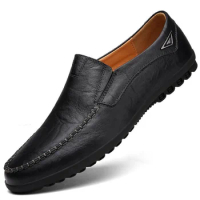 Genuine Leather Men Shoes Casual Luxury Brand 2022 Italian Mens Loafers Moccasins Breathable Slip on Boat Shoes Plus Size 37-47