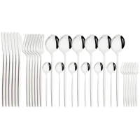 Silver Dinnerware Set 5/6/30Pcs Cutlery Set Stainless Steel Flatware Cake Fruit Fork Kitchen Knife Forks Spoon Tableware Set