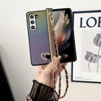 Colorful Hinge Phone Case For Samsung Galaxy Z Fold 3 4 5 5G Glitter Lanyard Protective Shell Fold5 Fold4 Fold3 Cover