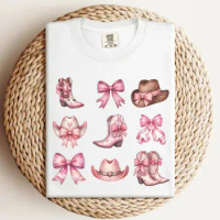 Coquette Cowgirl Shirt for a Trendy Tshirt Pink Bow Coquette Top for Teenage Girl Gift Soft Girl Aes