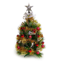 摩達客 可愛2呎/2尺(60cm)經典裝飾綠色聖誕樹(紅蘋果金色系裝飾)