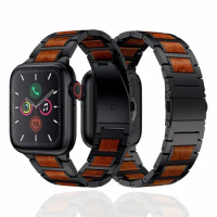 Strap For Apple watch Series 7 45mm 41mm Sandal Wood+Stainless steel Bracelet Apple watch band 44mm 40mm 42mm 38mm iWatch 6SE543