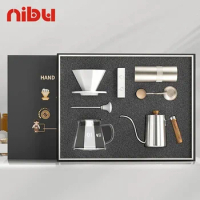 NIBU Gift Box of Coffee Tea Set Hand Brewing Coffee Kit Pour Over Drip Bag Manual Grinder Coffee Set