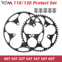 VXM Mountain Bike 110BCD 130BCD Chain Protection Cover with 5Bolts MTB 48/50/52/54/56/58T/60T Chainring Crank Set Sprocket Parts