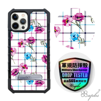 apbs iPhone 12 Pro Max 6.7吋專利軍規防摔立架手機殼-格紋-玫瑰