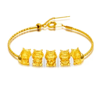 Pure 999 24K Yellow Gold Bracelet Men Women Five Dragon Bracelet