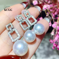 KUGG PEARL 18k White Gold Earrings 10-11mm Natural Australian White Pearl Drop Earrings Luxury Necklace High Women's Jewelry Set