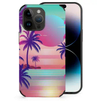 Sunset Palm Trees Aesthetic Phone Case For Iphone 15 14 13 12 11 Plus Pro Max Mini Xr 7 8 Cover Fiber Skin Case Synthwave