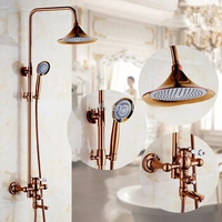 European style retro rain brass rose gold plated shower head bathroom shower set exposed rain shower faucet set