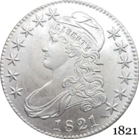 United States Of America Liberty Eagle 1821 50 Cents ½ Dollar Capped Bust Half Dollar Cupronickel Silver Plated Copy Coin