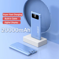 20000mAh Power Bank Super Fast Charging With Built-in Cable Large Capacity Flash Charging Powerbank For Xiaomi iPhone Samsung