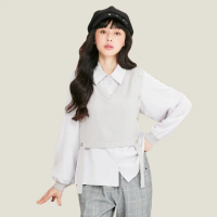 【betty’s 貝蒂思】假兩件針織裝飾排釦襯衫(共二色)
