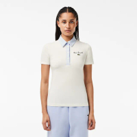 【LACOSTE】女裝-修身有機棉短袖Polo衫(米白色)