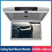 Car Roof Mount Monitor 17 Inch HD LCD Screen Car Video Player MP5 Display 1080P Auto Ceiling TV USB FM HDMI Speaker Mirror Link