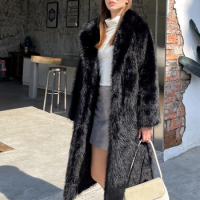2024 winter fashion new Knee length faux fur coat for women medium length loose suit collar fox fur coat for women