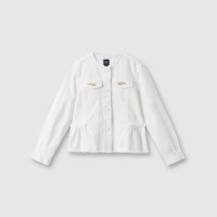 【GAP】兒童裝 刺繡圓領牛仔外套-白色(644937)